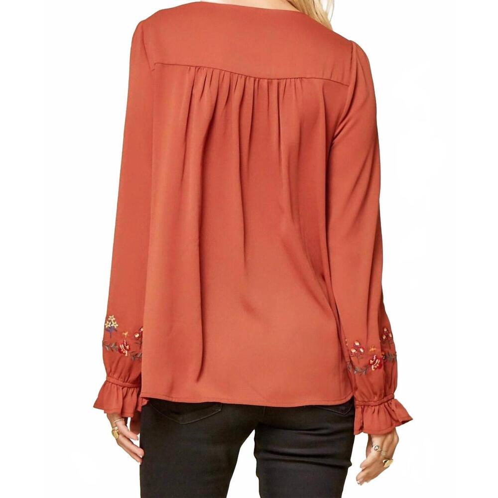 NEW ANDREE BY UNIT embroidered babydoll top in rust - Picture 4 of 5
